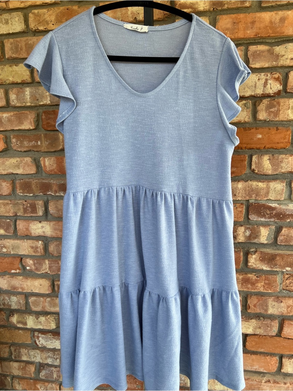Lovely J Soft Ruffle Sleeve Dress in Light Blue